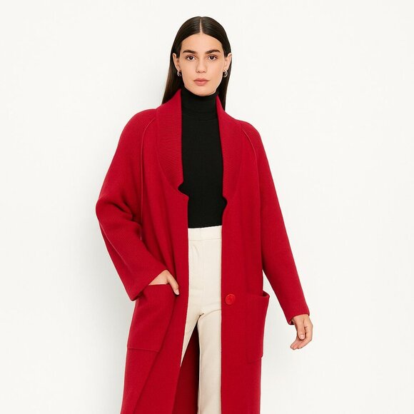 Vintage Elegant Pinkish Red Wool Mohair Blend Long Maxi Cardigan Oversized Coat - Picture 2 of 15